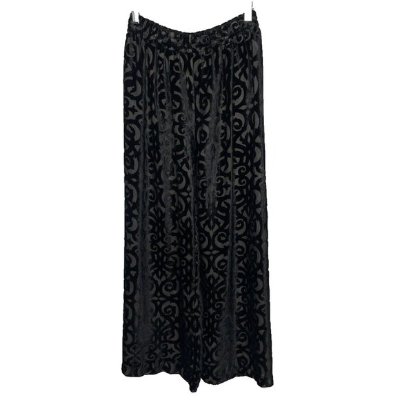 Emanuel Ungaro Pants - Vintage 90s Emanuel Ungaro Palazzo Pants Size M Sheer Black Velvet Burnout